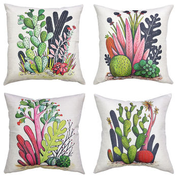 Cross-border hot sale cored green plant cactus pillow customizable linen cushion cover one-piece delivery waist pillow case