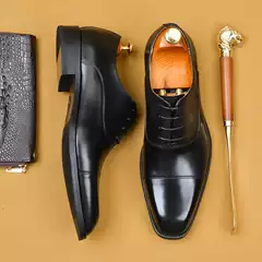 [VIP Exclusive] British Three-Eyelet Leather Shoes Men's Business Formal Genuine Leather Square-Toe Oxford Shoes Groom Wedding Shoes