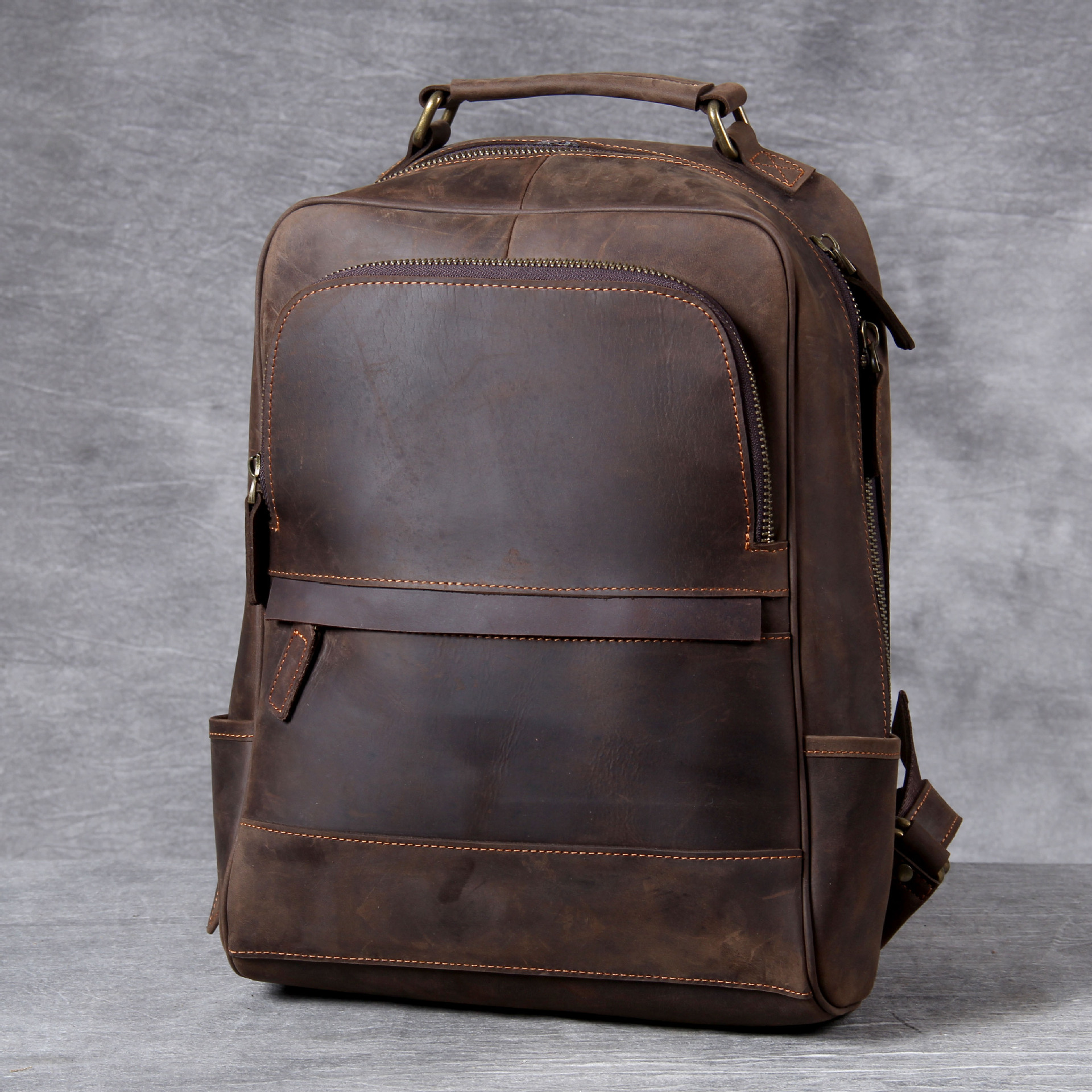 Balo Da Thật Nam Vintage Phong Cách Retro, Balo Đựng Laptop Lớn Màu Nâu