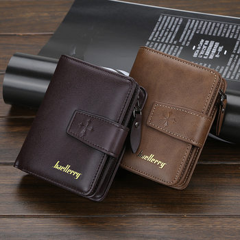 Cross-border in stock Large Capacity Buckle Wallet Multi-function Card Holder Men's Retro Short Zipper High-end Wallet for Men