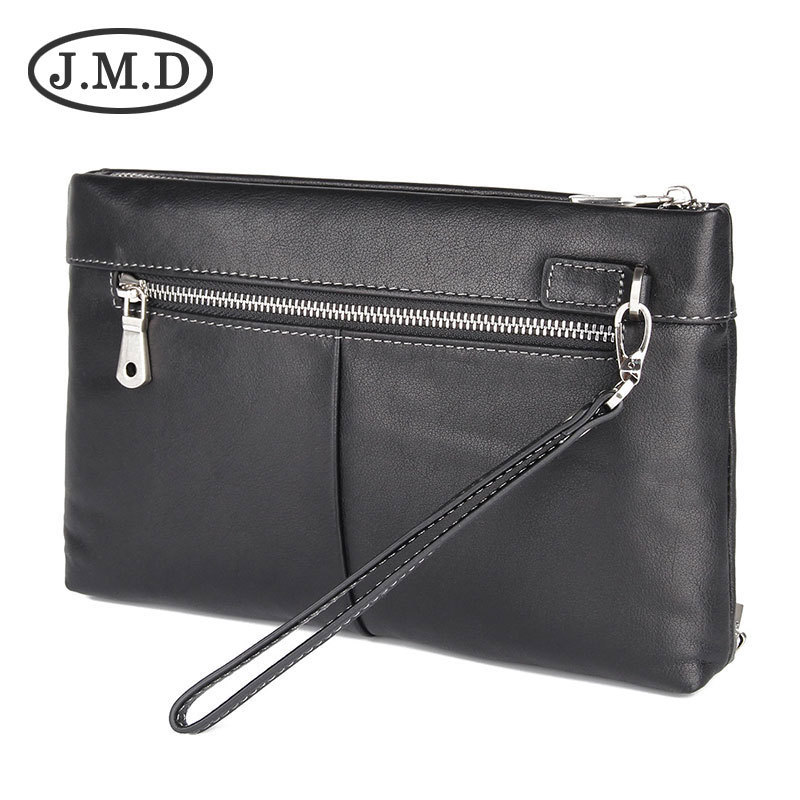 Túi clutch nam da bò thật cầm tay đa năng có khóa kéo — Màu đen cỡ lớn