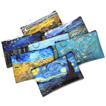 Classical printing creative zero wallet nostalgic oil painting coin bag ladies hands small square bag retro student wallet