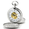 Metal White Polished Double Open Cover Mechanical Pocket Watch Retro Glossy Student Gift Commemorative Pocket Watch