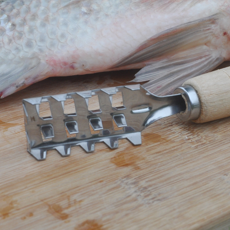 Stainless steel fish scale brush wooden handle fish scale scraper kitchen tool fish scale scraper good helper factory wholesale