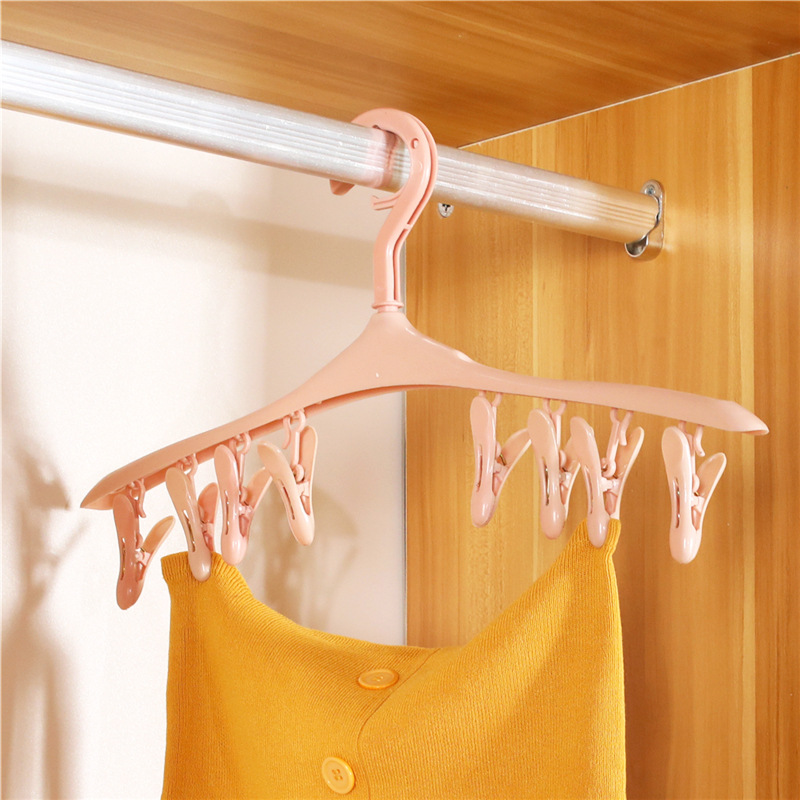 Plastic Windproof Buckle Drying Rack for Small Items, Socks, Non-Slip Drying Rack with 8 Clips, Multi-Head Drying Rack
