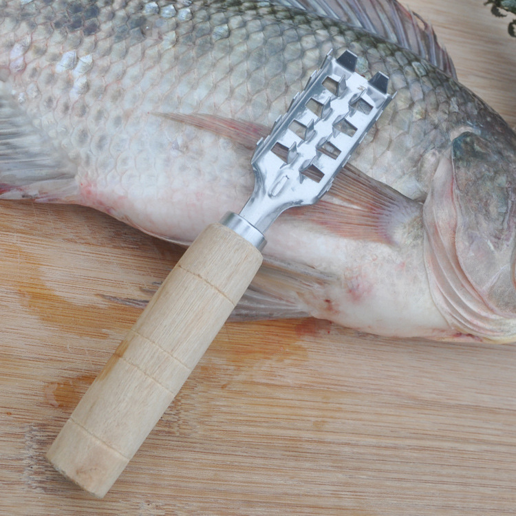 Stainless steel fish scale brush wooden handle fish scale scraper kitchen tool fish scale scraper good helper factory wholesale