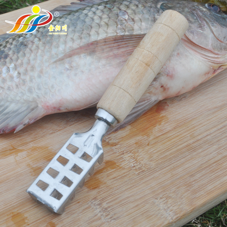 Stainless steel fish scale brush wooden handle fish scale scraper kitchen tool fish scale scraper good helper factory wholesale