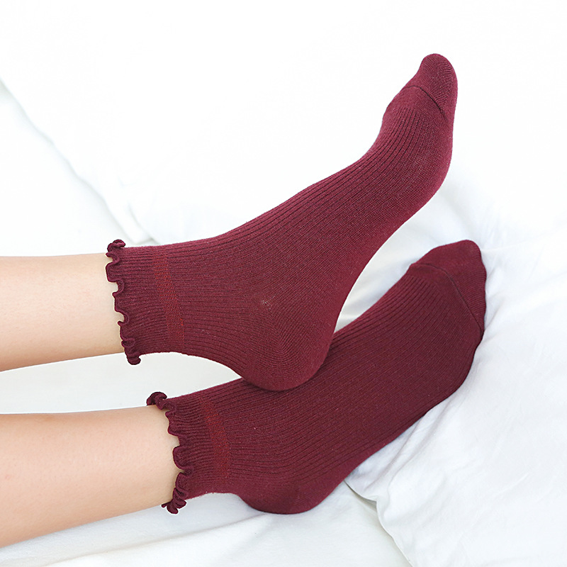 春秋新品女袜 日系木耳花边短筒棉袜 10色棉质女士短靴船袜子批发