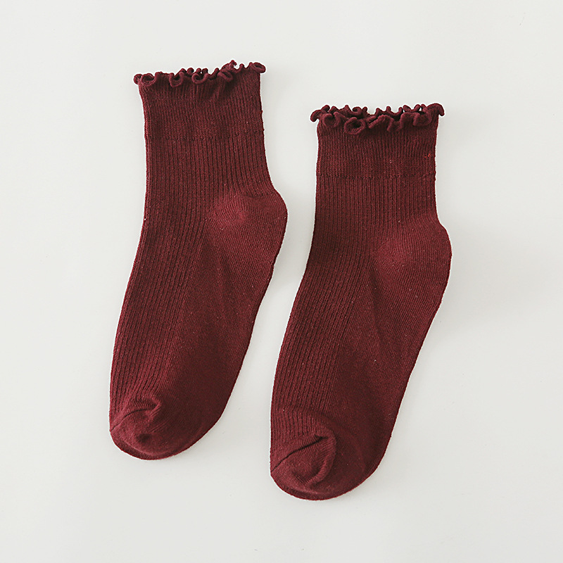 春秋新品女袜 日系木耳花边短筒棉袜 10色棉质女士短靴船袜子批发