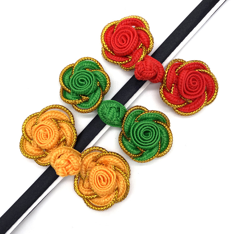 Bai Xi Accessories Chinese Knot Buckle Gold Thread Rose Traditional Button Chinese-Style Cheongsam Wedding Invitation Gift Box Packaging Retro Style