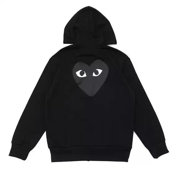 Japanese fashion brand play men and women couple wear hooded sweater small black heart embroidery autumn and winter long sleeve fleece-lined sweater