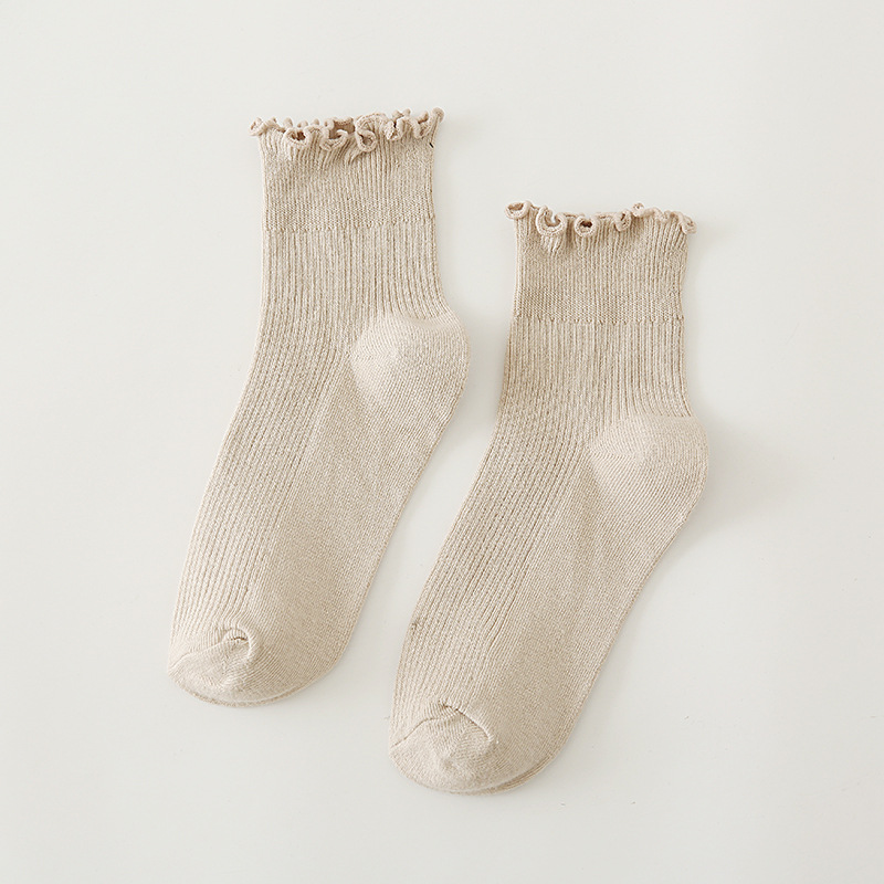 春秋新品女袜 日系木耳花边短筒棉袜 10色棉质女士短靴船袜子批发