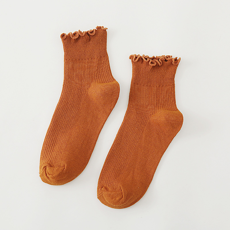 春秋新品女袜 日系木耳花边短筒棉袜 10色棉质女士短靴船袜子批发