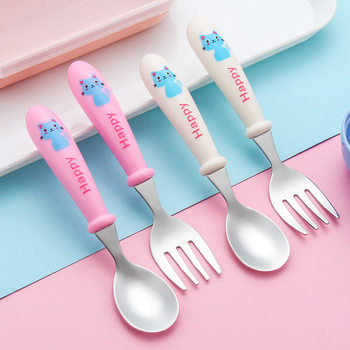 304 Stainless Steel Kidsren's Tableware Set Spoon Fork Portable Tableware Box Set Baby Cartoon Feeding Tableware