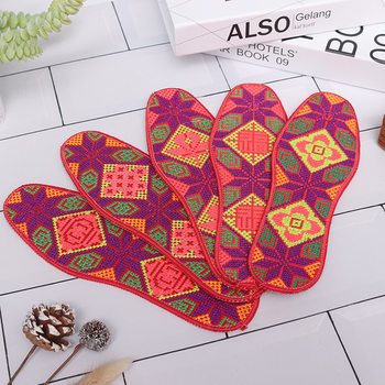 New Purple Finished Cross Stitch Flower Insoles New Wholesale Men's and Women's Pure Cotton Handmade Benmingnian Sweat Absorbing Wet Encryption