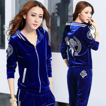 Spring and Autumn Gold Velvet Casual Sports Suit Women's 2025 New Hooded Fashion Gold Velvet Sportswear Two-Piece Set