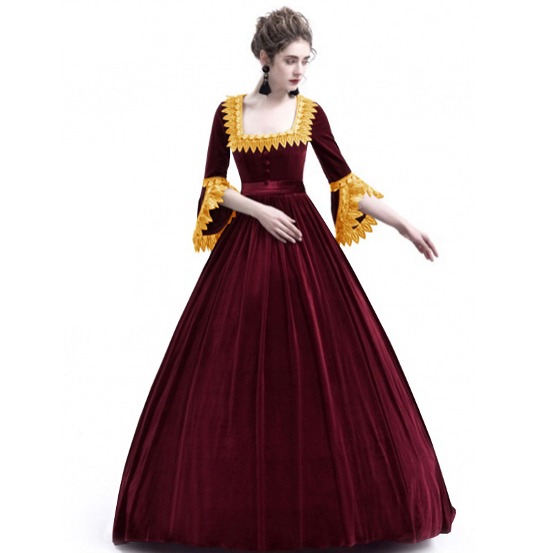 High Waist Long Dress Elegant Solid Color Medieval Style Perfect for Autumn and Winter Events Wholesale Available