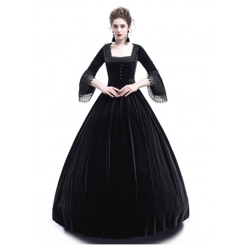 High Waist Long Dress Elegant Solid Color Medieval Style Perfect for Autumn and Winter Events Wholesale Available