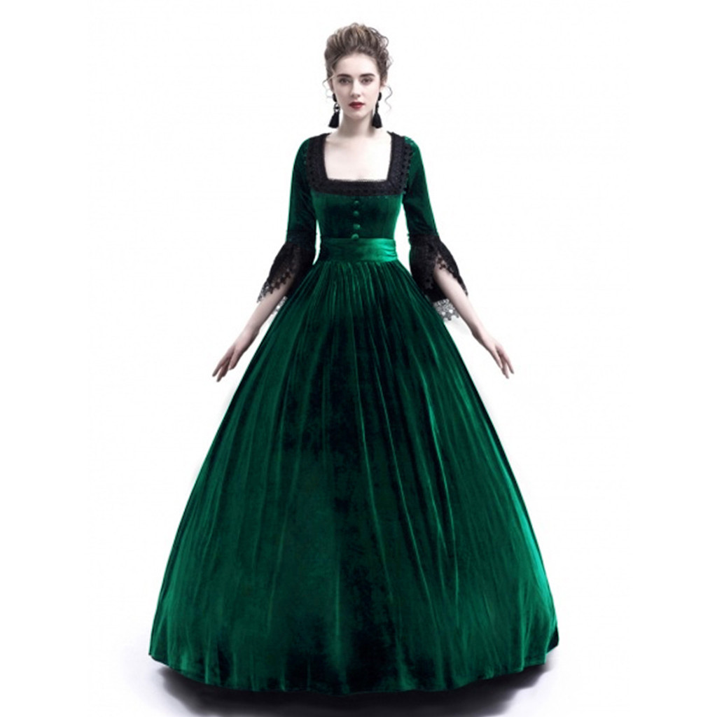 High Waist Long Dress Elegant Solid Color Medieval Style Perfect for Autumn and Winter Events Wholesale Available