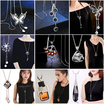 2021 autumn and winter Korean fashion temperament personality crystal Joker sweater chain women's long necklace necklace pendant wholesale