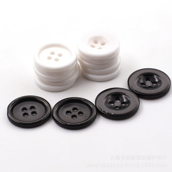 Factory Direct Supply black and white resin button round thin edge four-eye button overalls uniform button clothing accessories