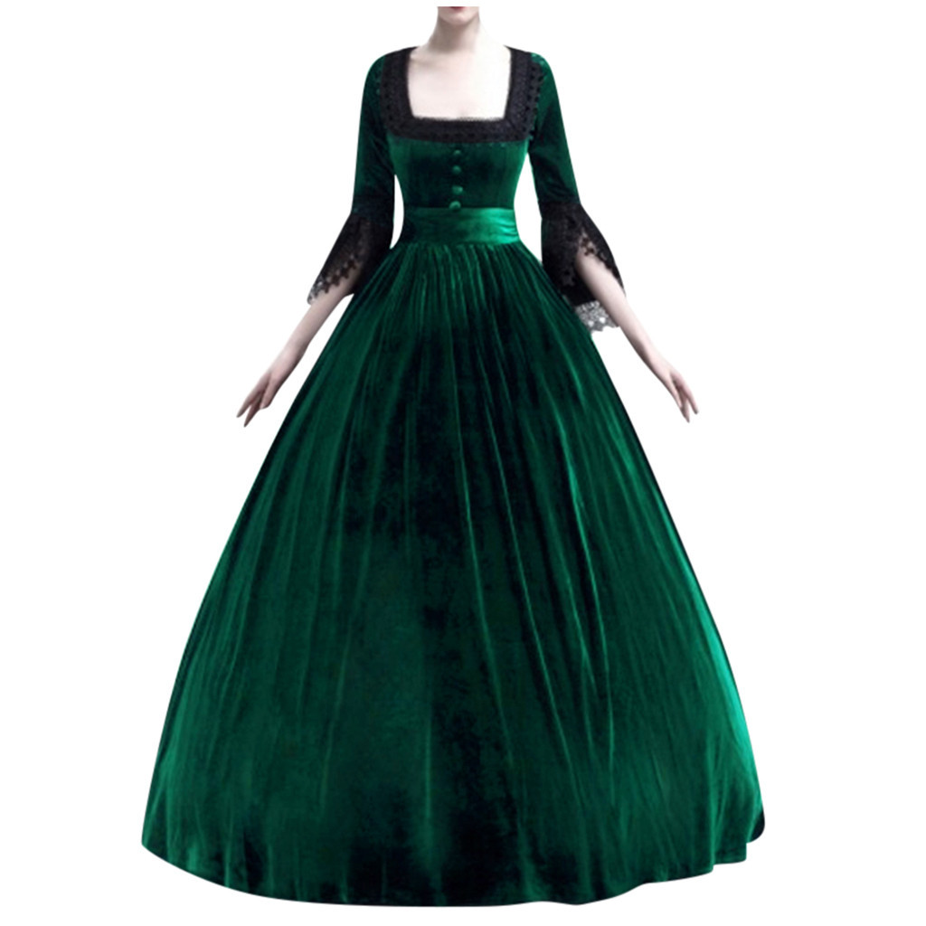 High Waist Long Dress Elegant Solid Color Medieval Style Perfect for Autumn and Winter Events Wholesale Available