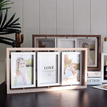 Creative Scandinavian Wooden Photo Frame Table 6inch Rotating Double-Sided Combination Multiple Photos Conjoined Photo Frame Cross-Border Wholesale