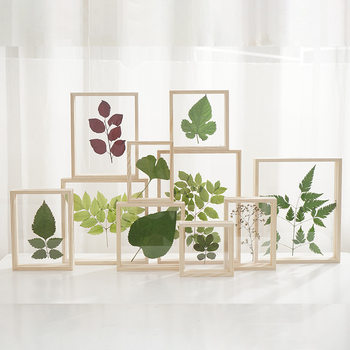 Wooden Creative Double-Sided Glass Plant Specimen Photo Frame Wood Color Three-Dimensional Picture Frame Transparent Wooden Photo Frame