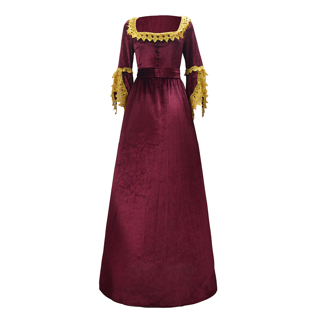 High Waist Long Dress Elegant Solid Color Medieval Style Perfect for Autumn and Winter Events Wholesale Available