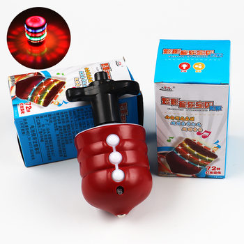 Night Market Street Stall Hot-Selling Supply Luminous Imitation Wood Top Kidsren's Colorful Music Flash Electric Top Toy