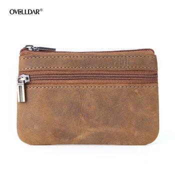 Foreign Trade Supply Leather Coin Purse for Women, Coin Storage Bag, Crazy Horse Leather Zipper Key Bag, Card Holder, Wear-Resistant