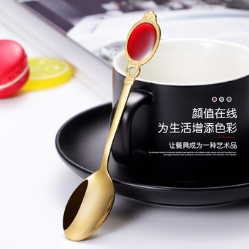 Stainless Steel Spoon Creative Dessert Coffee Spoon Long Handle Stir Small Spoon Spoon Stainless Steel Tea Spoon Tea Fork Set