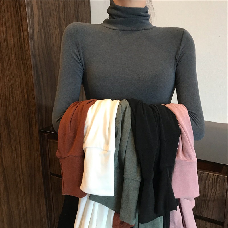 Solid Color Turtleneck Bottoming Shirt for Women 2025 Versatile K-Style Popular Autumn and Winter Inner Long-Sleeved T-Shirt Women's Slim Top Trbottomy