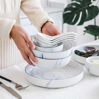 Dehua Ceramic Tableware Wholesale Marble-Patterned Tableware Ins Nordic Style Plates Simple Style Household Salad Bowls