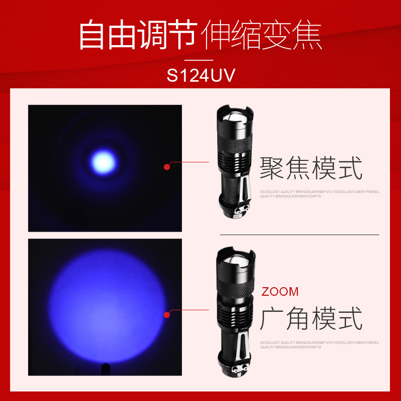 Factory Wholesale 365Nm Ultraviolet Flashlight for Currency Detection, Aluminum Alloy Pen Clip Uv Fluorescent Led Flashlight Handheld