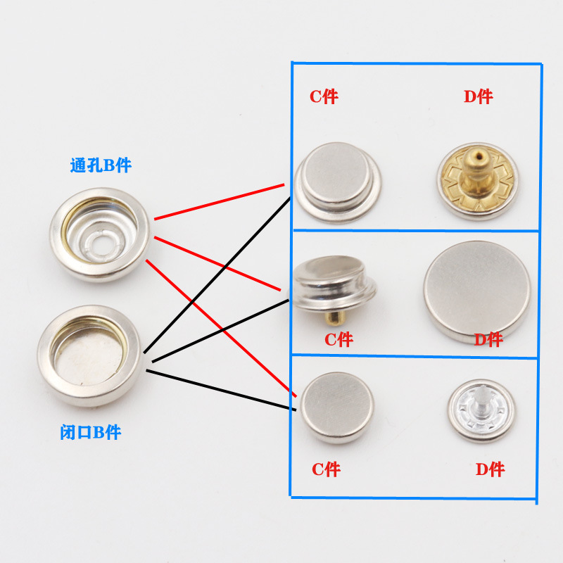 Factory straight hair 501# through hole metal buttons four-in-one buckle waist buckle clothing accessories buttons hardware buttons wholesale