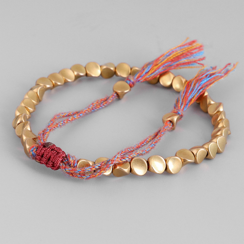 Cross-border new jewelry hand-woven text play line bracelet shaped copper bead bracelet creative pull tassel hand rope