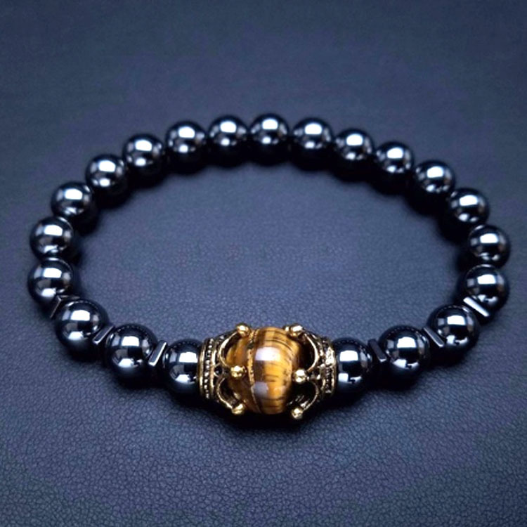 Cross-border new charm men's bracelet fashion luxury alloy crown tiger eye stone beads bracelet jewelry men