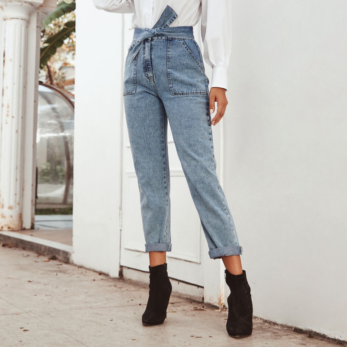 High Waisted Slim Fit Denim Pants Womens Casual Style Perfect for Spring and Summer Ready to Ship