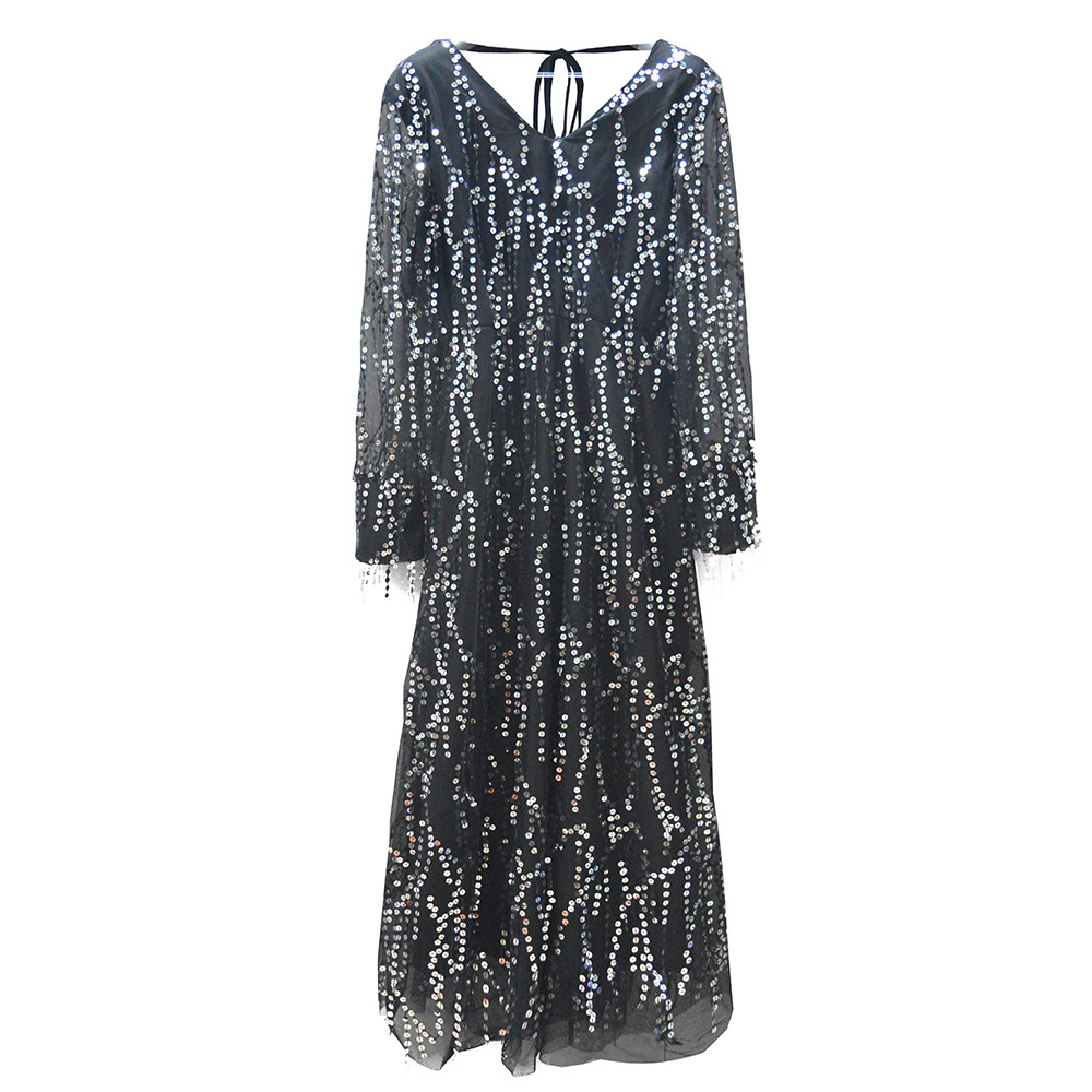 Sequin Fringe V Neck Dress Sexy Elegant Party Wear Wholesale Womens Fashion Gown Ready to Ship