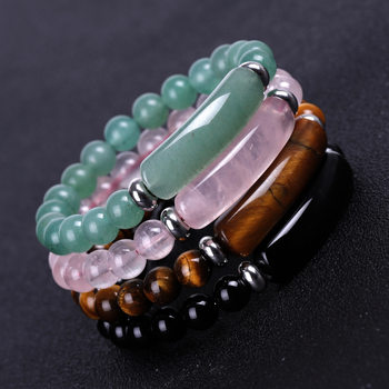 Cross-Border Amazon Jewelry Rose Quartz Bridge Bracelet Tiger Eye Stone Green Aventurine Hand Brand Bracelet European and American Fashion First