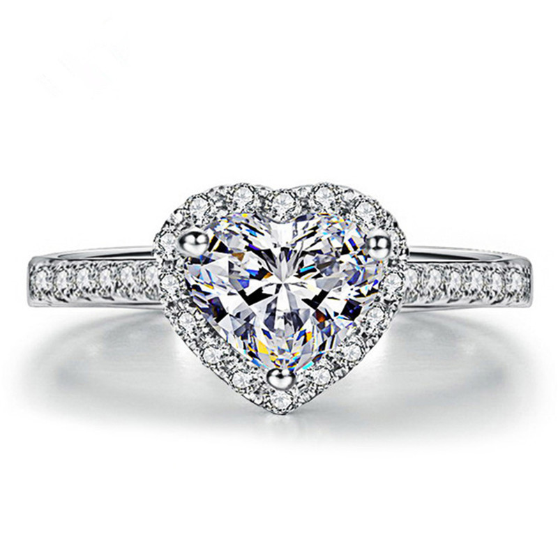 Cross-Mirror Classic Six-Claw Ring, High-End Heart Zircon Women's Ring, Environmentally Friendly Diamond Ring, European and American Luxury Trendy Jewelry Customization