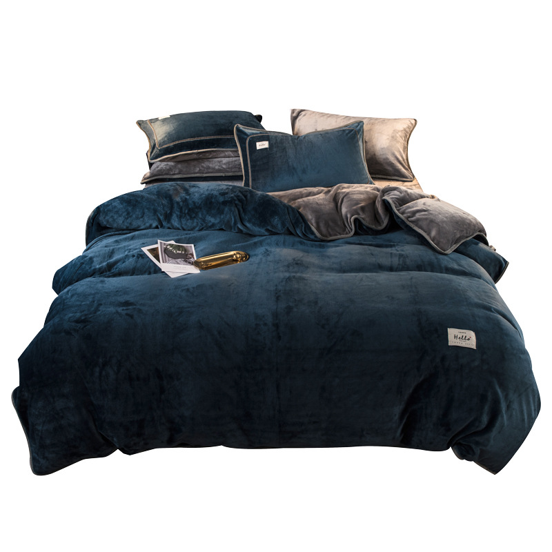 Nordic style milk velvet four-piece set winter warm solid color flannel bed padded milk velvet three-piece set Wholesale