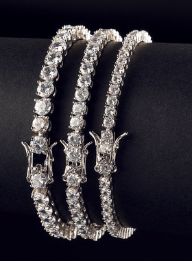 欧美嘻哈网球手链3mm4mm5mm  排钻铜微镶锆石手链Tennis Chain