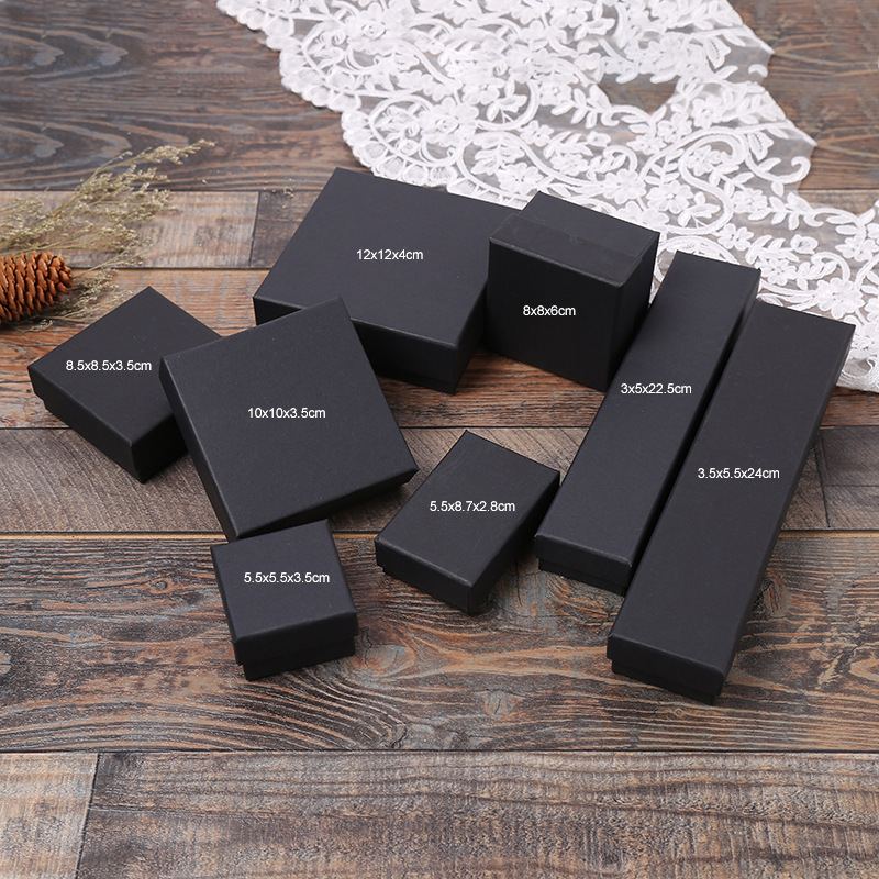 Spot wholesale unisex pure black kraft paper jewelry packaging box bracelet necklace ring watch jewelry box