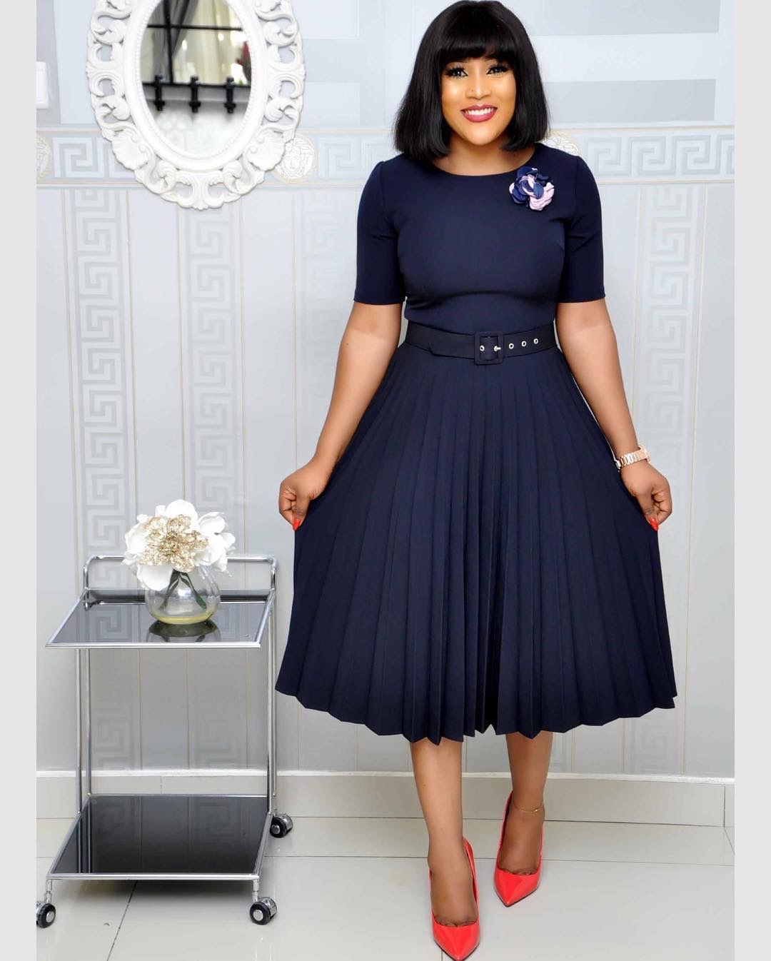 Plus Size Womens Summer Dress Belted Pleated Round Neck Mid Length Casual or Formal Occasions Wholesale Available