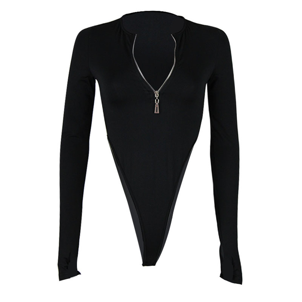 Womens Long Sleeve High Waisted Zipper Bodysuit Sexy Slim Fit Round Neck Trendy Style Perfect for Night Out