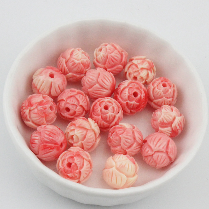 普通大中小号朱砂莲花莲芯手链吊坠配饰穿孔朱砂珠 DIY配饰件批发