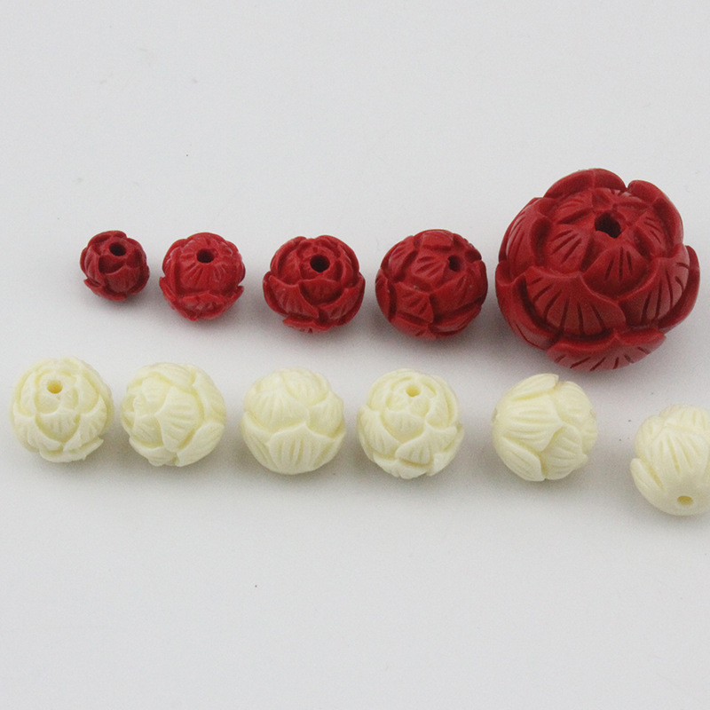 普通大中小号朱砂莲花莲芯手链吊坠配饰穿孔朱砂珠 DIY配饰件批发