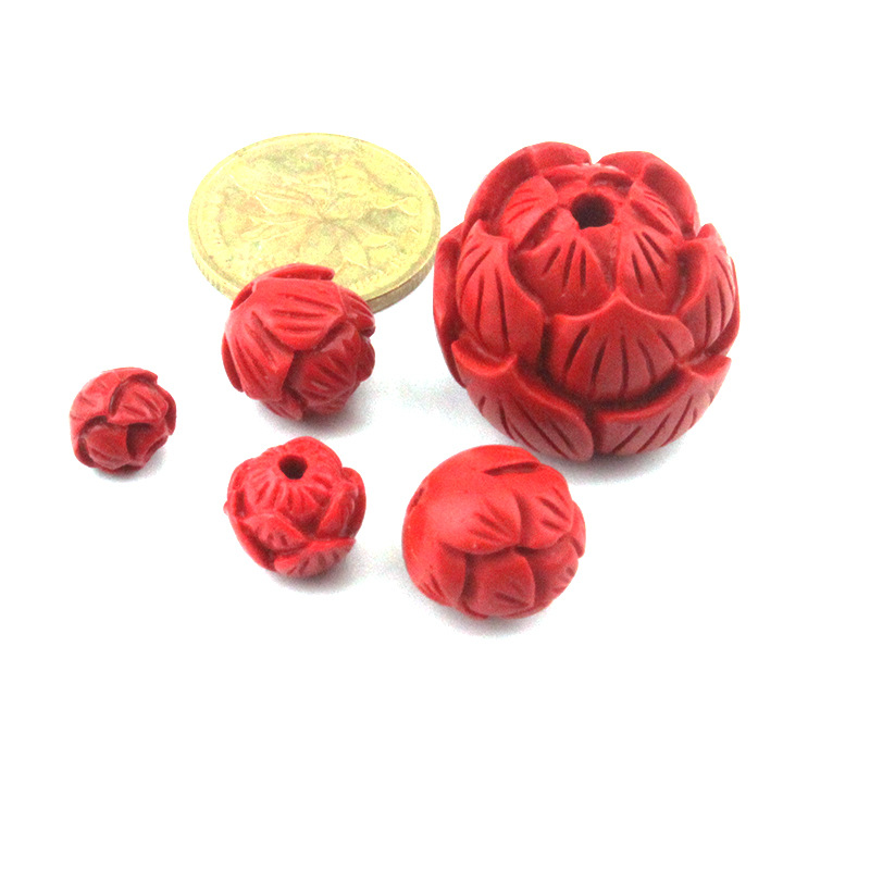 普通大中小号朱砂莲花莲芯手链吊坠配饰穿孔朱砂珠 DIY配饰件批发